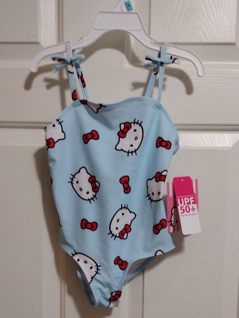 Hello Kitty Light Blue One-Piece Swimsuit with Red Bows Size Girl 5 🆕